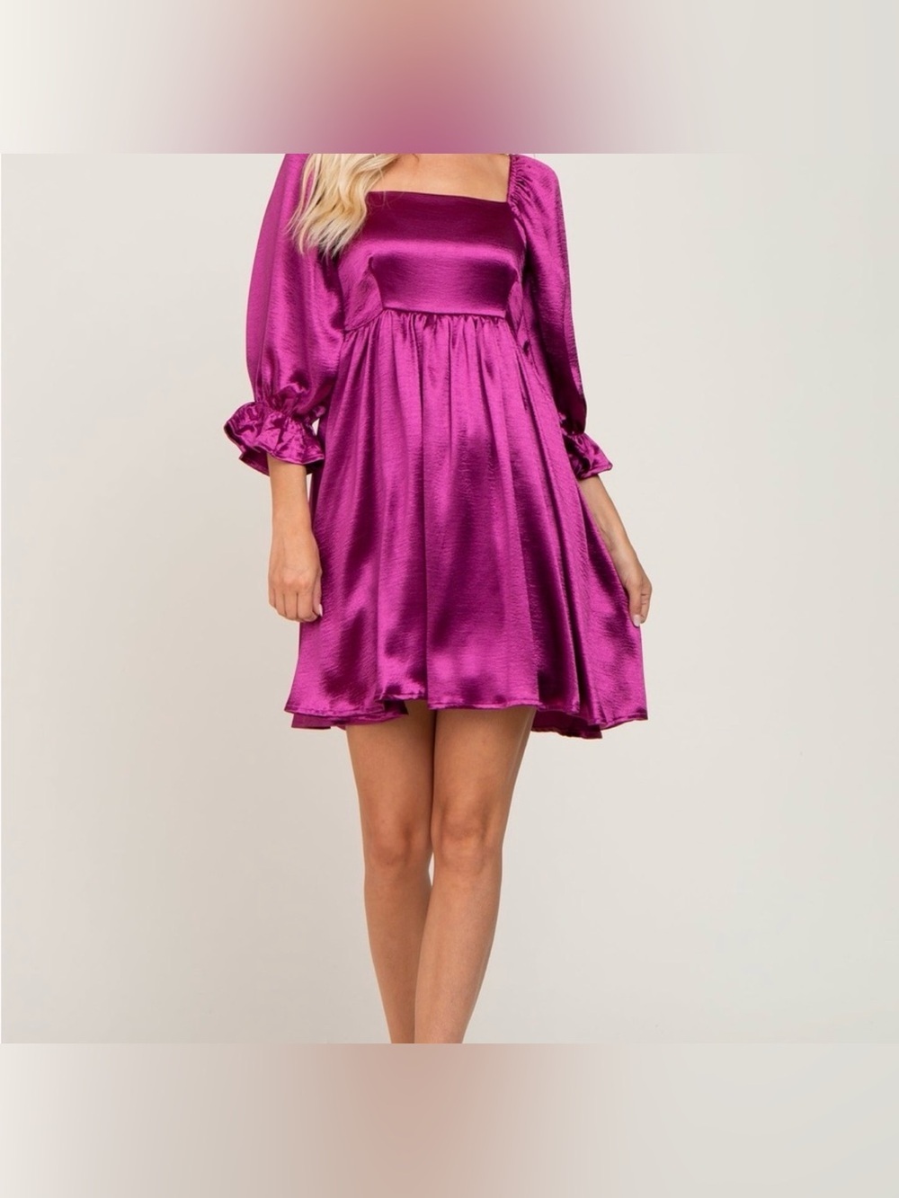 entro Fuchsia Satin Square-Neck Mini Dress